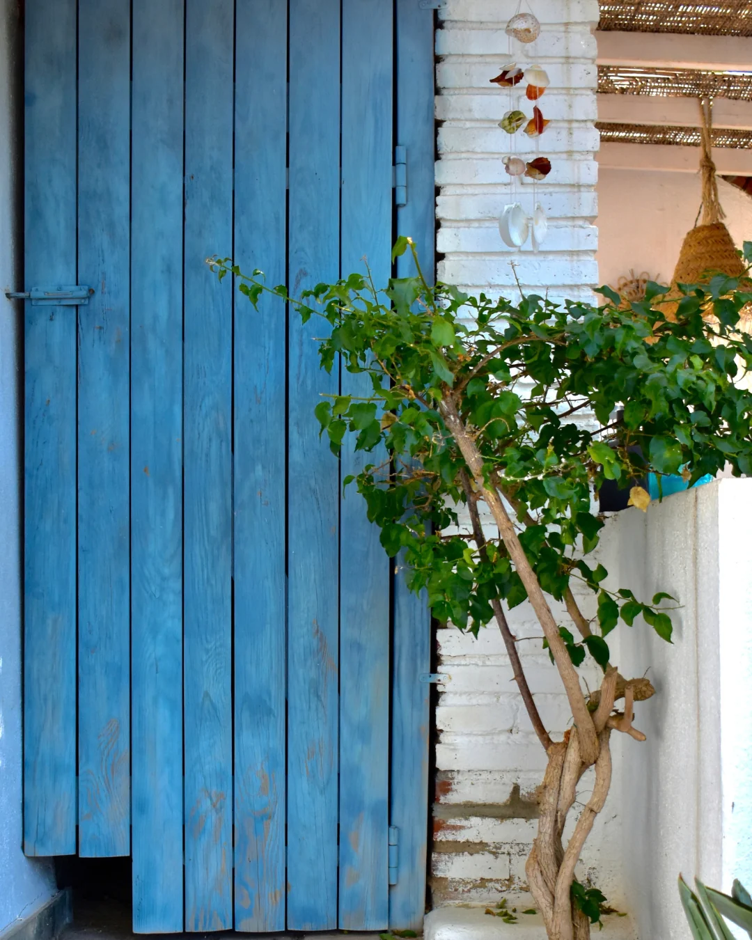 Puerta azul en una localización de sesión.