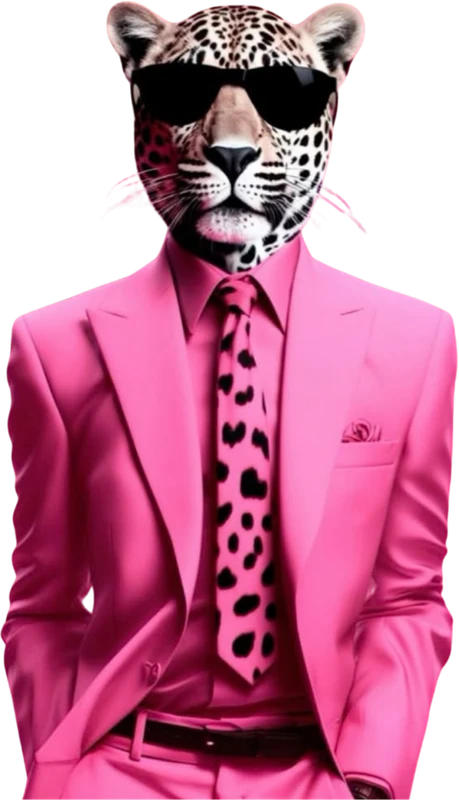 Leopardo con traje fucsia y gafas de sol